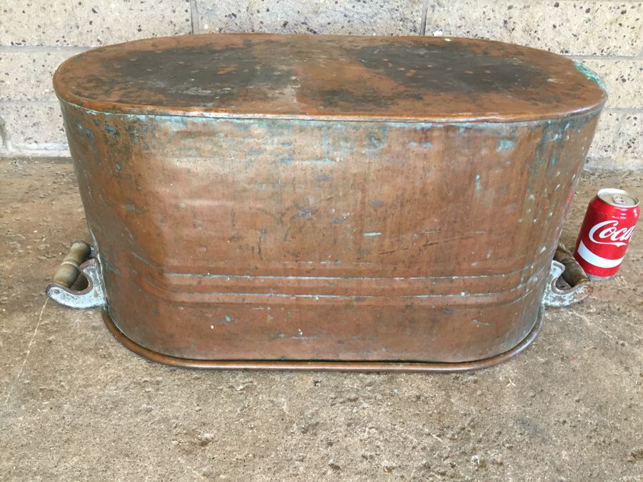 Vintage Double Handle Copper Boiler Wash Tub With Lid [Photo 9]