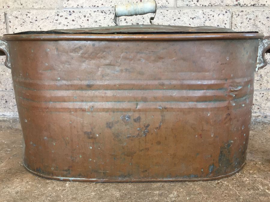Vintage Double Handle Copper Boiler Wash Tub With Lid [Photo 2]