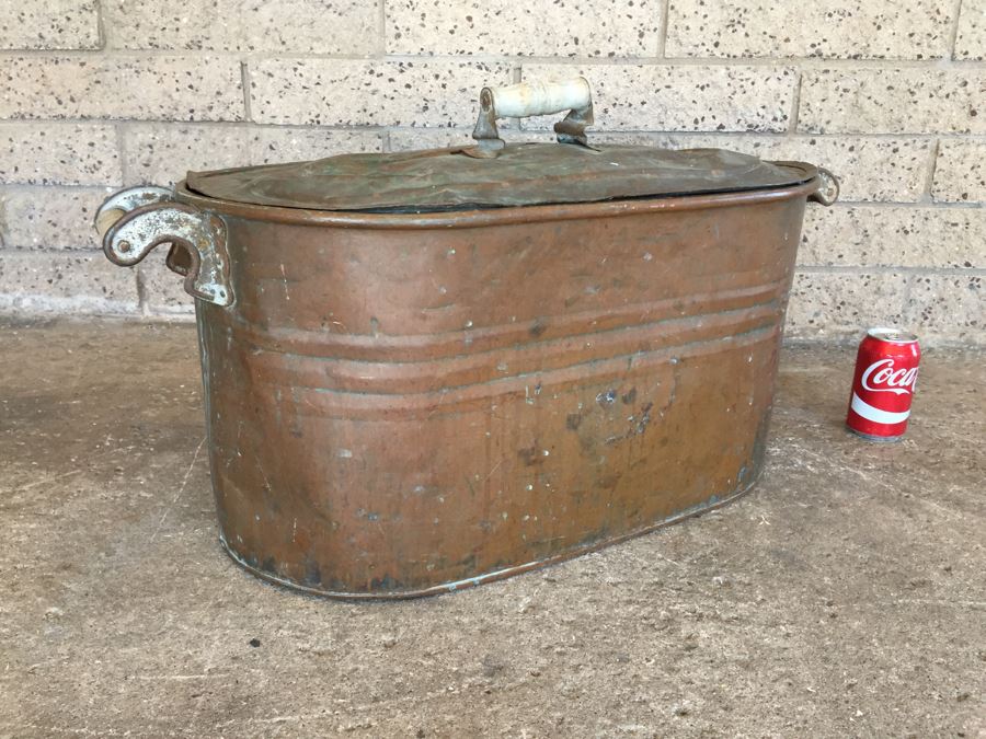 Vintage Double Handle Copper Boiler Wash Tub With Lid [Photo 10]