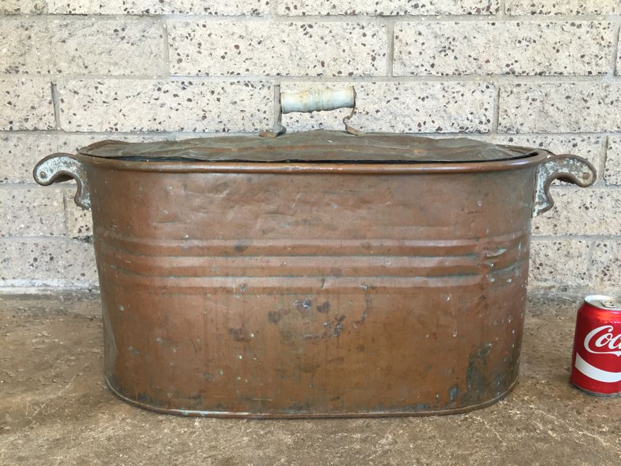 Vintage Double Handle Copper Boiler Wash Tub With Lid [Photo 1]