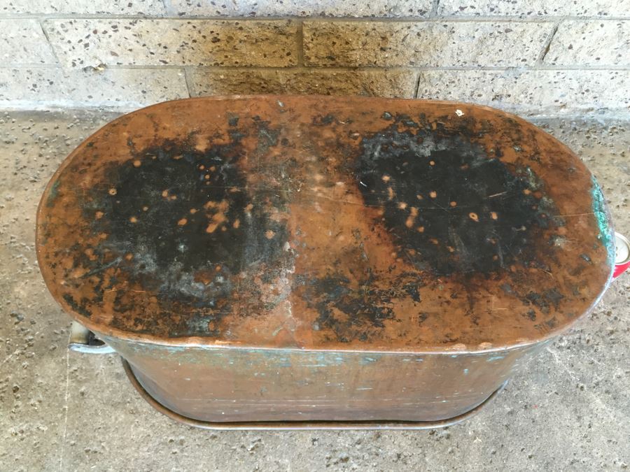 Vintage Double Handle Copper Boiler Wash Tub With Lid [Photo 8]