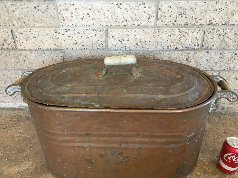 Vintage Double Handle Copper Boiler Wash Tub With Lid [Photo 4]