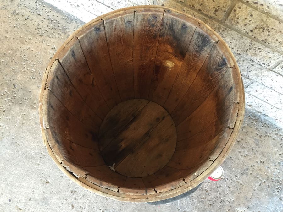 Vintage Hand Made Oak Barrel With Leather Handles [Photo 6]