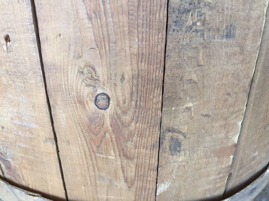 Vintage Hand Made Oak Barrel With Leather Handles [Photo 7]