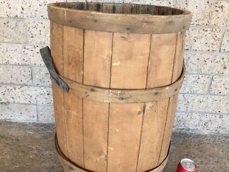 Vintage Hand Made Oak Barrel With Leather Handles [Photo 4]