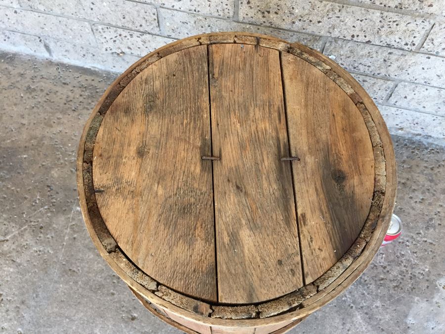 Vintage Hand Made Oak Barrel With Leather Handles [Photo 9]