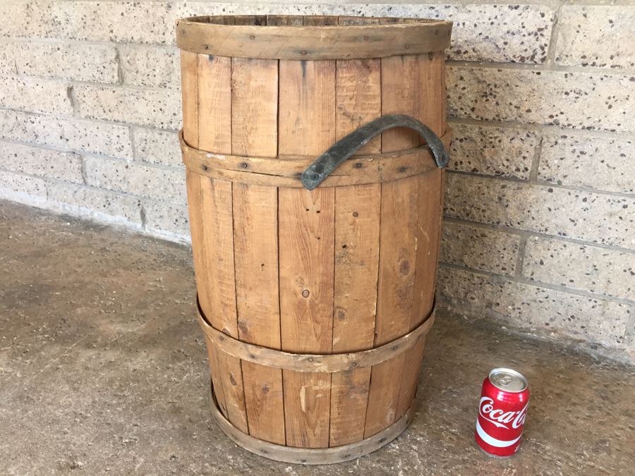 Vintage Hand Made Oak Barrel With Leather Handles [Photo 2]