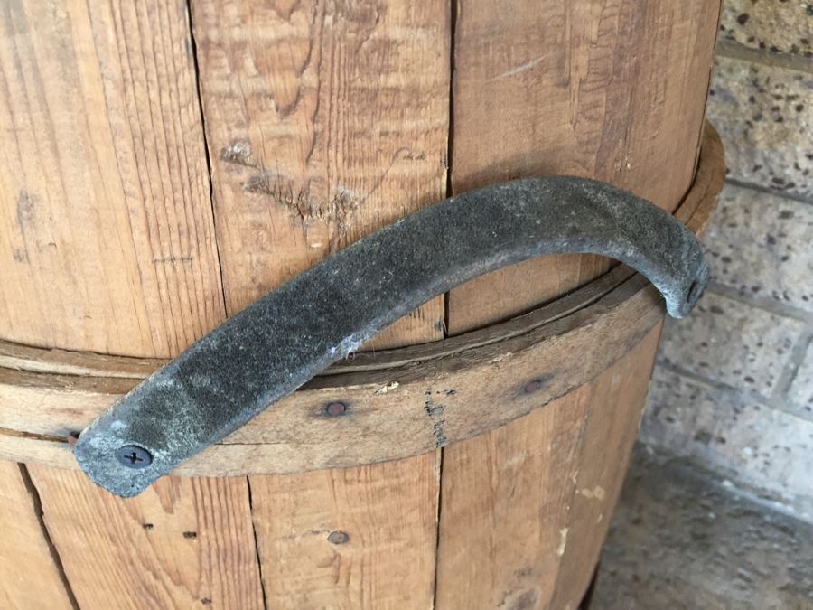 Vintage Hand Made Oak Barrel With Leather Handles [Photo 5]