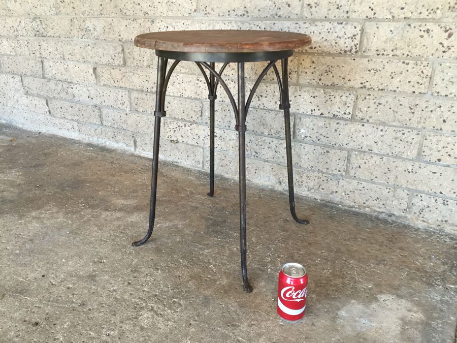 Industrial Round Wood Top Table With Metal Base [Photo 6]