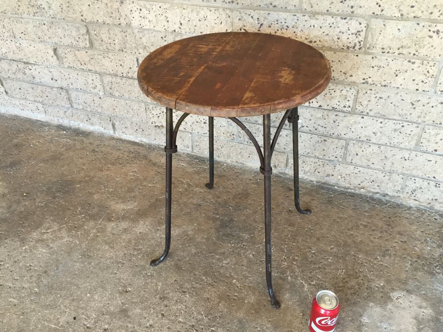 Industrial Round Wood Top Table With Metal Base [Photo 3]
