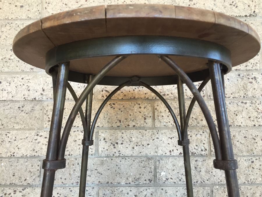 Industrial Round Wood Top Table With Metal Base [Photo 2]