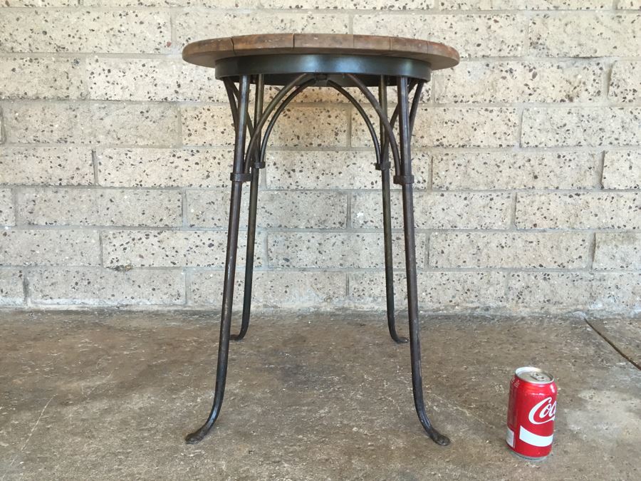 Industrial Round Wood Top Table With Metal Base [Photo 1]