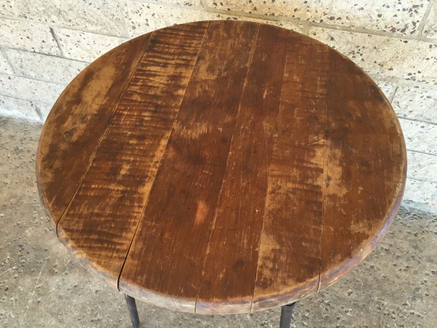 Industrial Round Wood Top Table With Metal Base [Photo 5]