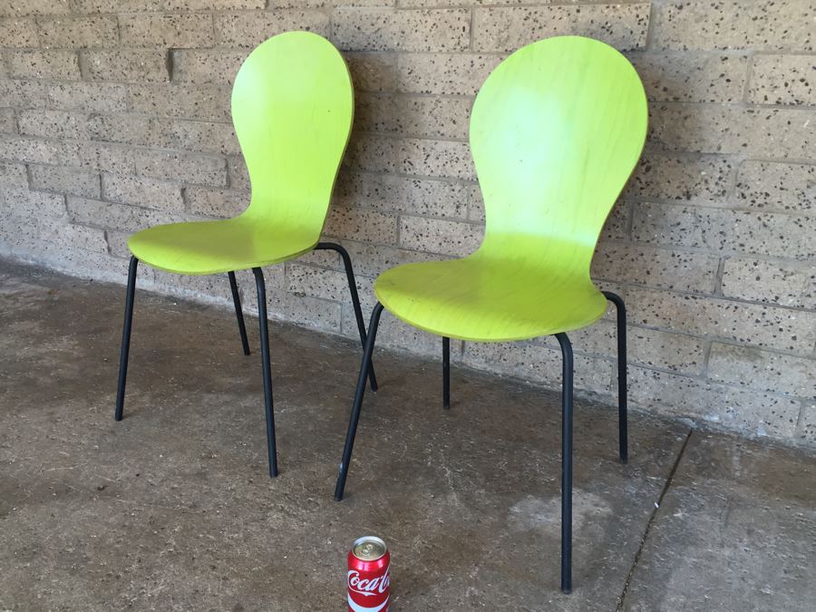 Pair Of Lime Green Bent Plywood Chairs Made In France [Photo 4]