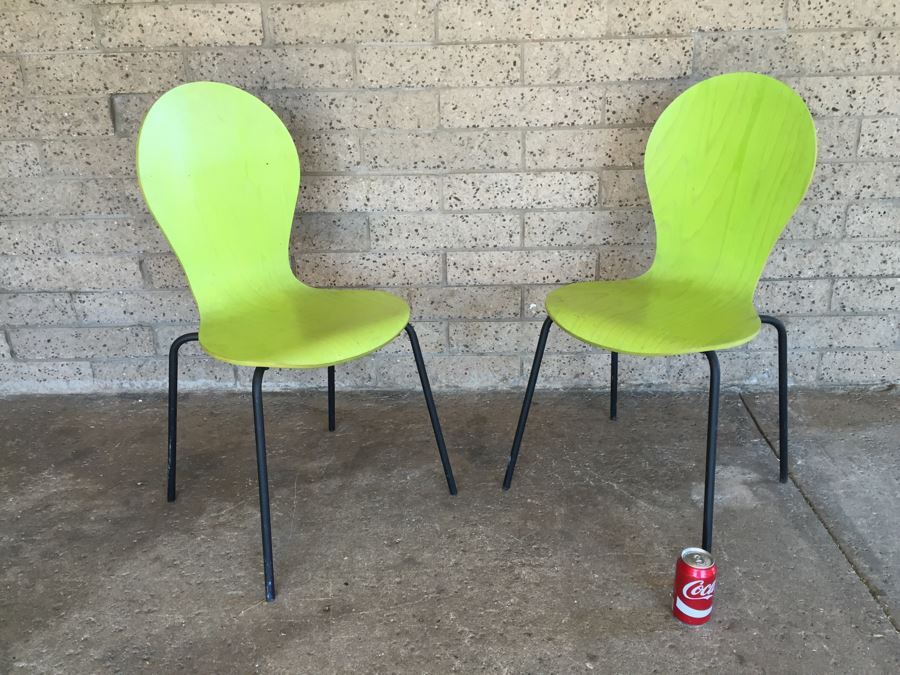 Pair Of Lime Green Bent Plywood Chairs Made In France [Photo 2]