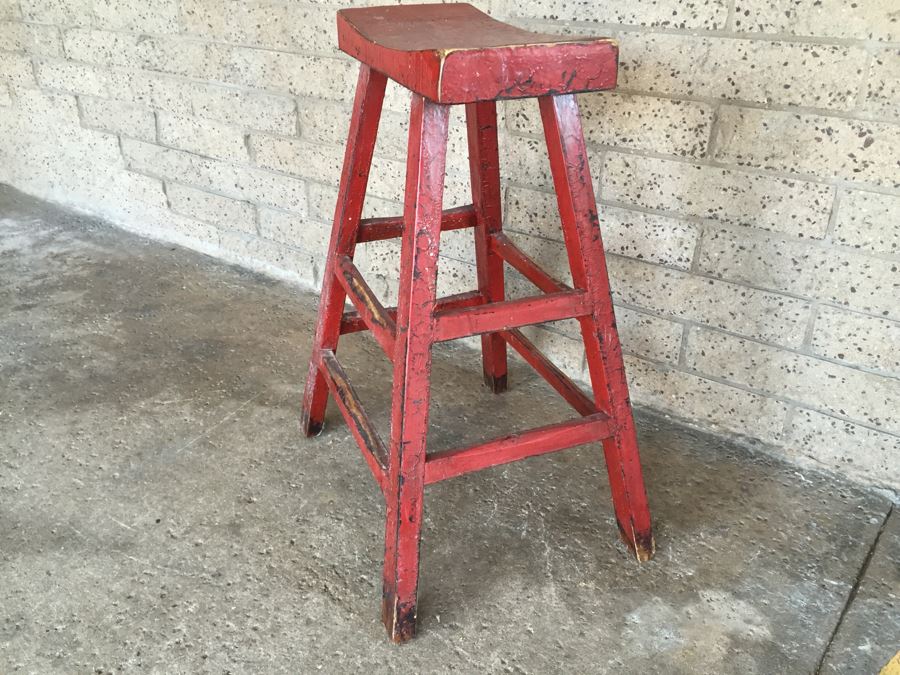 Pair Of Vintage Wooden Painted Stools [Photo 5]