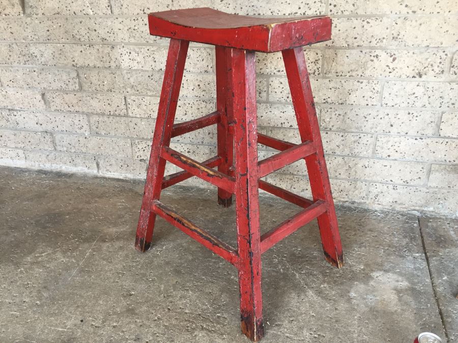 Pair Of Vintage Wooden Painted Stools