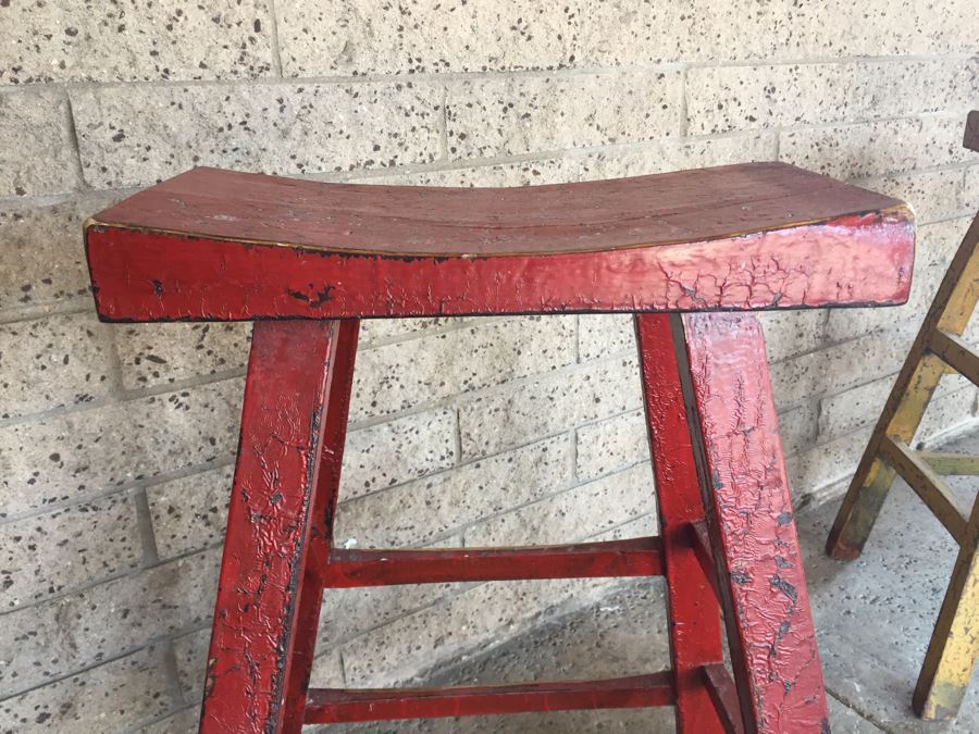 Pair Of Vintage Wooden Painted Stools [Photo 13]