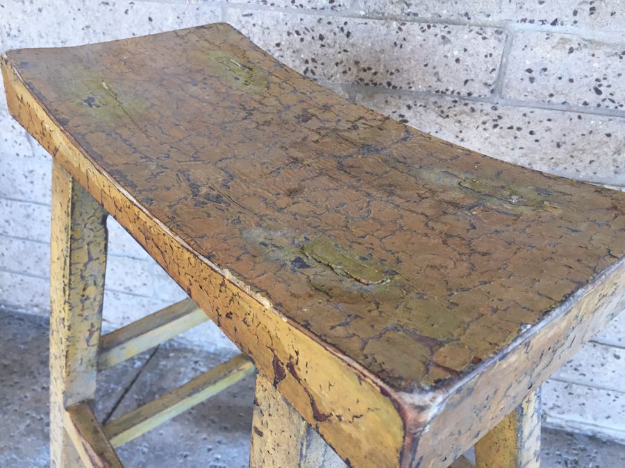 Pair Of Vintage Wooden Painted Stools [Photo 3]