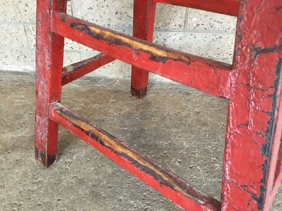Pair Of Vintage Wooden Painted Stools [Photo 4]