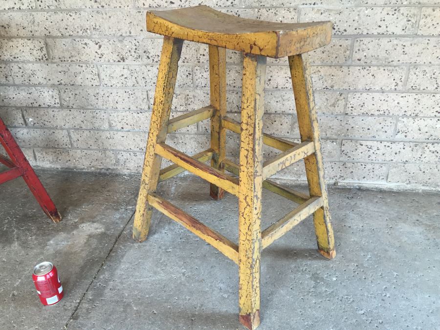 Pair Of Vintage Wooden Painted Stools [Photo 6]