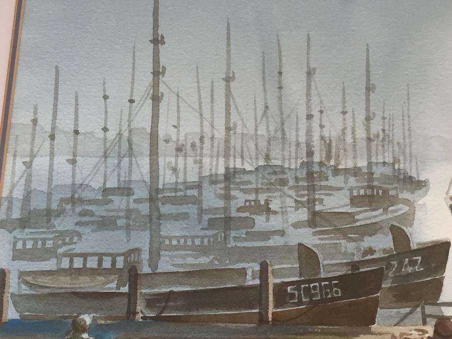 Framed Watercolor Of Harbor Scene 1972 Artist Unknown [Photo 5]
