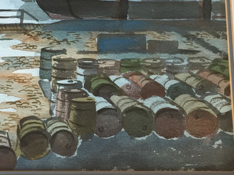 Framed Watercolor Of Harbor Scene 1972 Artist Unknown [Photo 7]