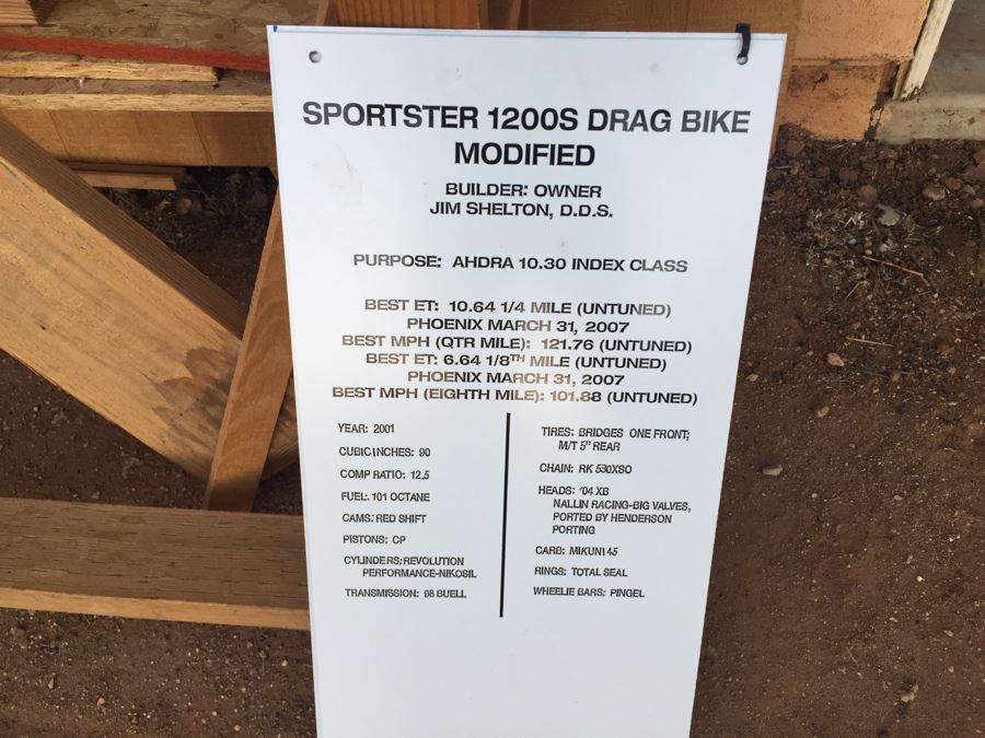 Harley Davidson Sportster Drag Racing Bike With Parts Competition Bike 'All Harley Drag Racing Association' AHDRA Estimate $4,900 [Photo 3]