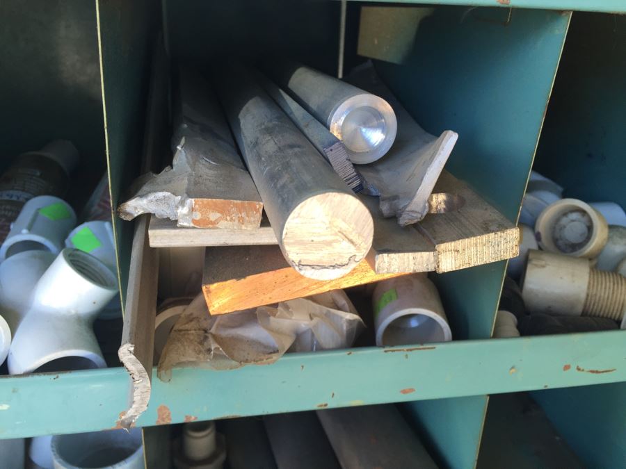 Industrial Painted Metal Storage Cabinets Packed With Plumbing Supplies, Bar Stock And Goodies [Photo 16]