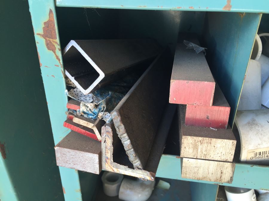 Industrial Painted Metal Storage Cabinets Packed With Plumbing Supplies, Bar Stock And Goodies [Photo 18]