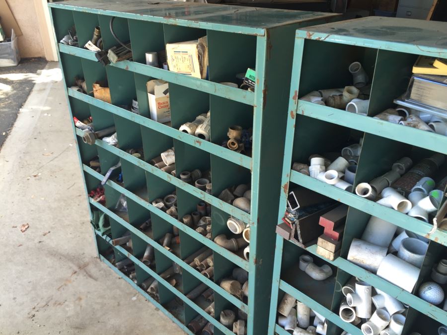 Industrial Painted Metal Storage Cabinets Packed With Plumbing Supplies, Bar Stock And Goodies [Photo 6]