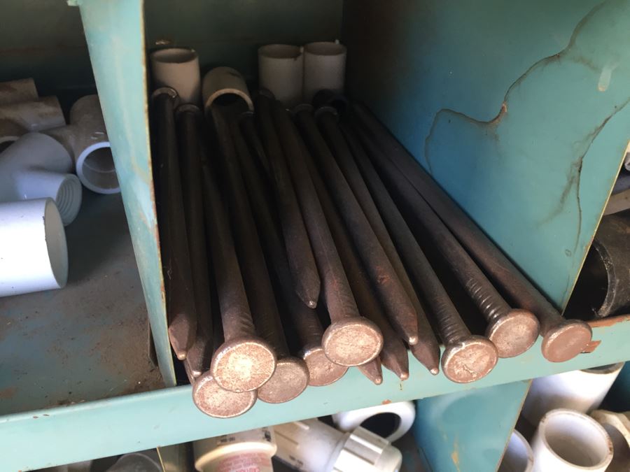 Industrial Painted Metal Storage Cabinets Packed With Plumbing Supplies, Bar Stock And Goodies [Photo 14]