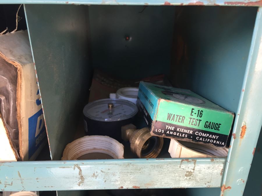 Industrial Painted Metal Storage Cabinets Packed With Plumbing Supplies, Bar Stock And Goodies [Photo 21]