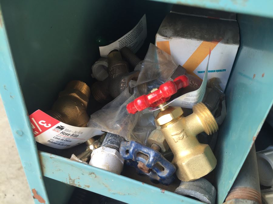 Industrial Painted Metal Storage Cabinets Packed With Plumbing Supplies, Bar Stock And Goodies [Photo 25]