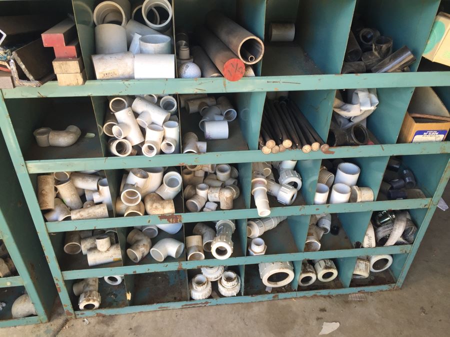 Industrial Painted Metal Storage Cabinets Packed With Plumbing Supplies, Bar Stock And Goodies [Photo 12]