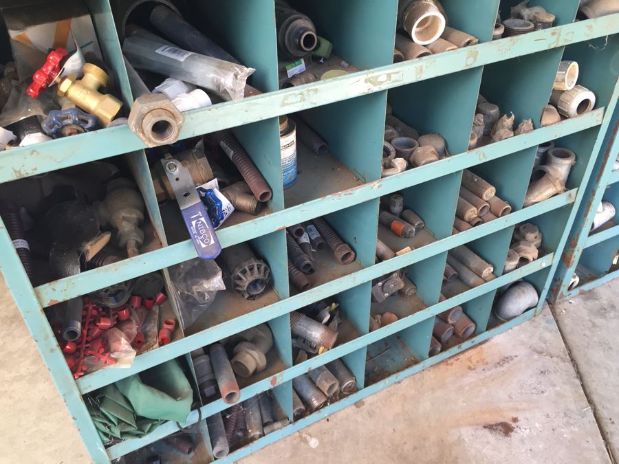 Industrial Painted Metal Storage Cabinets Packed With Plumbing Supplies, Bar Stock And Goodies [Photo 11]