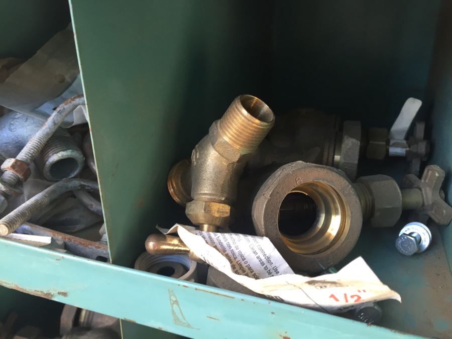 Industrial Painted Metal Storage Cabinets Packed With Plumbing Supplies, Bar Stock And Goodies [Photo 23]