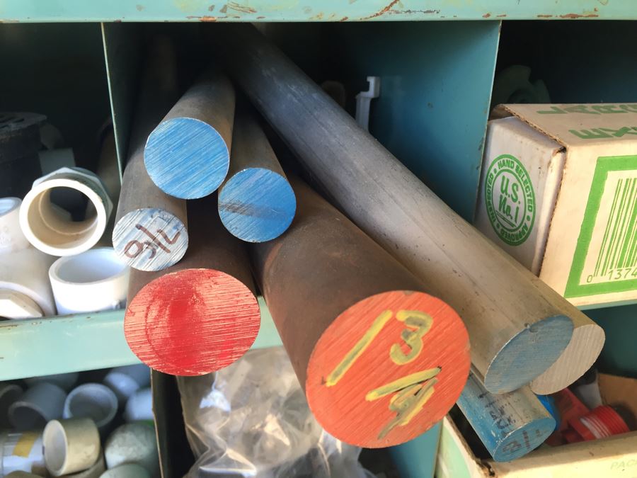 Industrial Painted Metal Storage Cabinets Packed With Plumbing Supplies, Bar Stock And Goodies [Photo 15]