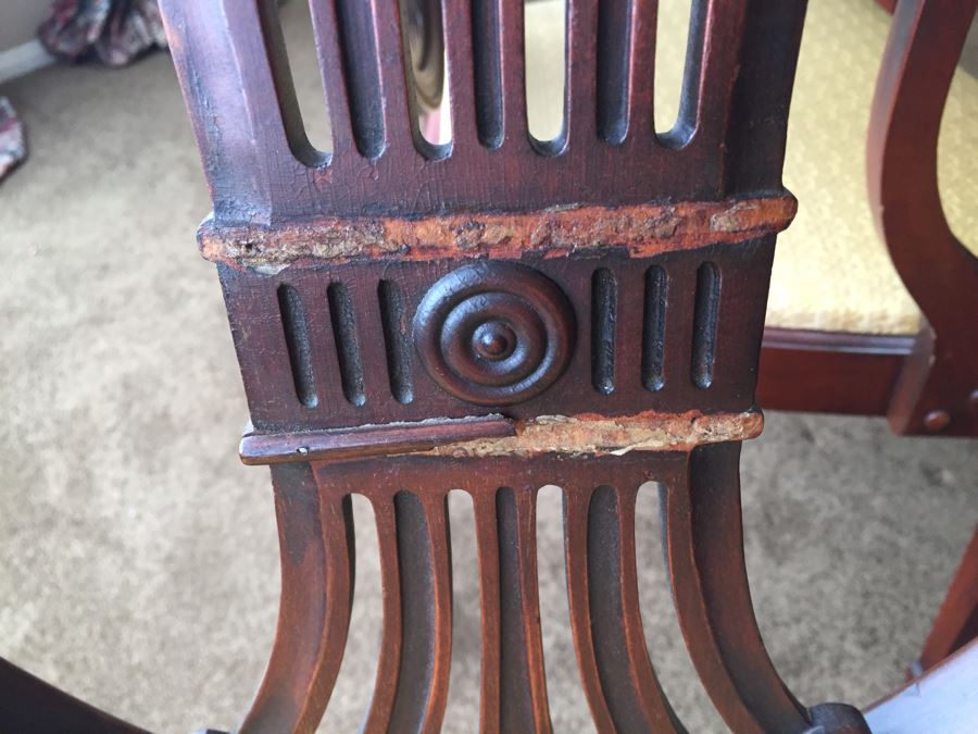 Formal Antique Double Pedestal Dining Table With Three Leaves And Six Upholstered Chairs (Two Are Armchairs) [Photo 21]