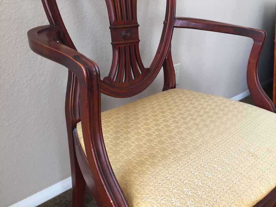Formal Antique Double Pedestal Dining Table With Three Leaves And Six Upholstered Chairs (Two Are Armchairs) [Photo 19]