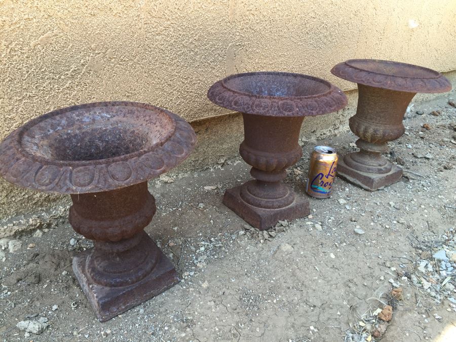 (3) Cast Iron Metal Garden Urns [Photo 8]