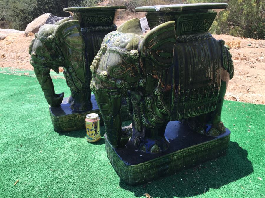 Pair Of Vintage Green Elephant Garden Stools [Photo 7]