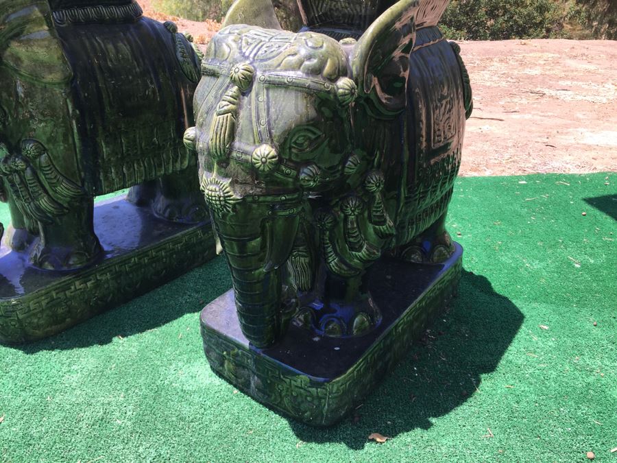 Pair Of Vintage Green Elephant Garden Stools [Photo 5]