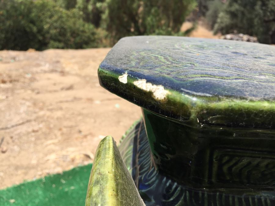 Pair Of Vintage Green Elephant Garden Stools [Photo 8]