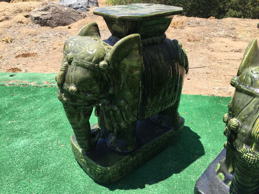 Pair Of Vintage Green Elephant Garden Stools [Photo 6]