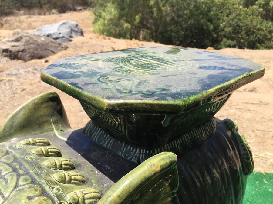 Pair Of Vintage Green Elephant Garden Stools [Photo 9]
