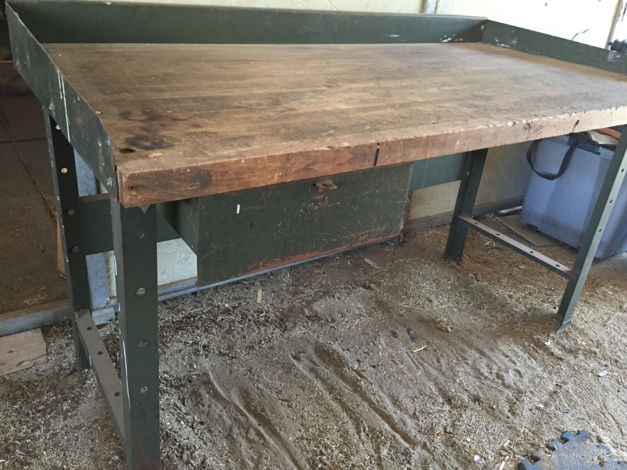 Vintage Industrial Work Bench With Drawer Pollard Bros Mfg Chicago Illinois [Photo 4]
