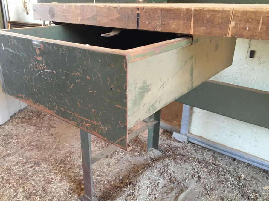 Vintage Industrial Work Bench With Drawer Pollard Bros Mfg Chicago Illinois [Photo 10]