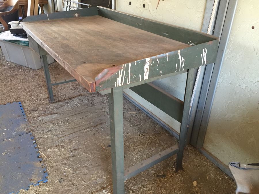 Vintage Industrial Work Bench With Drawer Pollard Bros Mfg Chicago Illinois [Photo 2]