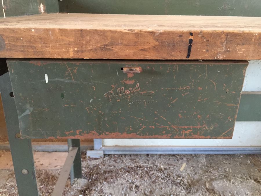 Vintage Industrial Work Bench With Drawer Pollard Bros Mfg Chicago Illinois [Photo 9]